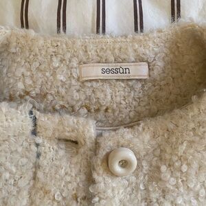 Sessùn Boucle Cream Long Coat with Buttons